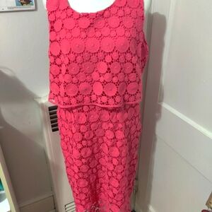 Elena Wang Pink Crochet Lace Sleeveless Dress, Size Large